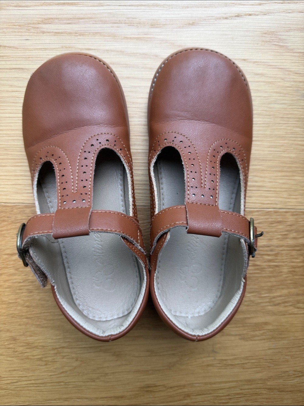 Little Girls Brown T-Strap Dress Shoes with Buckle